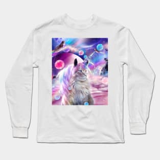 Space Rainbow Caticorn Cat Unicorn Long Sleeve T-Shirt